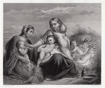 1857 Jean Baptiste van Eycken Charity (La Charite) engraving signed