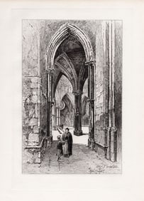 Herbert Railton Interior of the Temple Church 1892 Etching Signed