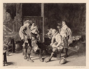 1800s Ernest Meissonier Engraving "The Game at Cards" Framed Signed