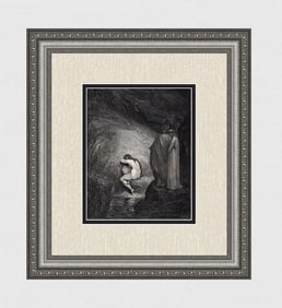 1800s DIVINE COMEDY Gustave Dore Wood Engraving "Raging Shade Myrrha" FRAMED Signed COA