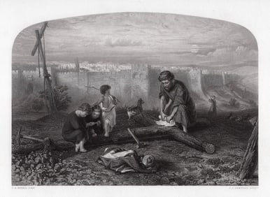 Philip R. Morris 1800s Engraving Where they Crucified Him Signed Framed