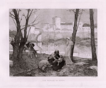 1893 Francois Flameng The Rest in Egypt etching signed Framed