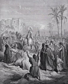 1800s Gustave DORE'S BIBLE Woodcut The Triumphal Entry FRAMED SIGNED