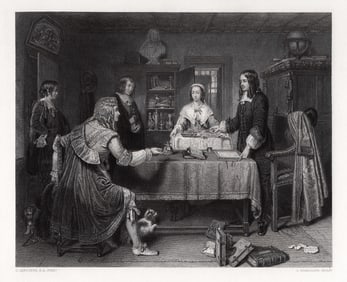 Charles LANDSEER Engraving Temptation of Andrew Marvell FRAMED SIGNED