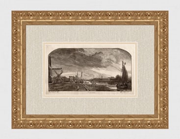 1765 REMBRANDT Etching Evening Leyden Baillie SIGNED Framed