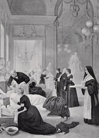 Brouillet 1800s Antique Print Hospital in the French Theatre SIGNED Framed