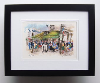 Urbain Huchet Les Deux Magots lithograph signed