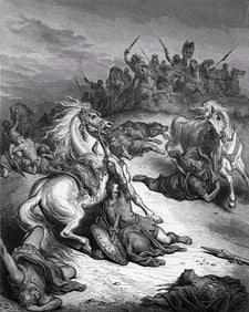 GUSTAVE DORE 180Os Religious Woodcut THE DEATH OF SAUL Framed Signed