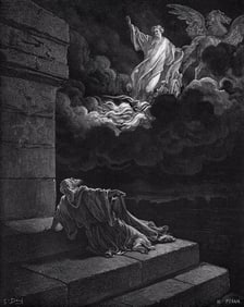 GUSTAVE DORE 1800s Biblical Woodcut Elijah Taken Up To Heaven SIGNED Framed