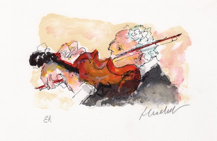 Urbain HUCHET HAND SIGNED Limited Color Lithograph "The Violinist" Framed