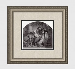 SIGNED 1800s Jozef Van Lerius Engraving Miracle of the First Child FRAMED