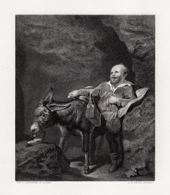 HENRI LANDSEER 1800s Engraving Sancho, Panza & Dapple Framed SIGNED