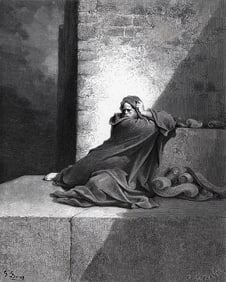 1800s Gustave Dore Woodcut BARUCH'S NEW FOUND WISDOM Framed Signed