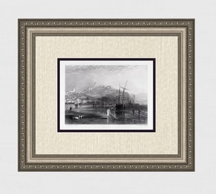 1800s WILLIAM TURNER Engraving Scarborough, Shrimping SIGNED FRAMED