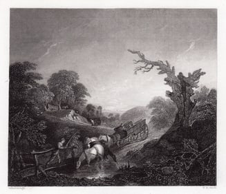 Sir Thomas Gainsborough The Cart Waggon (Sunset: Carthorses Drinking at a Stream) engraving signed
