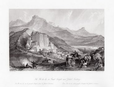 Thomas Allom 1843 engraving The Poo Ta La, or Great Temple near Zhehol, Tartary signed