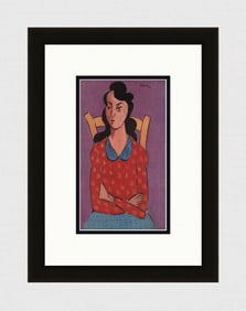 1942 LEON GISCHIA Color Lithograph Girl Seated, Arms Crossed Framed Signed COA