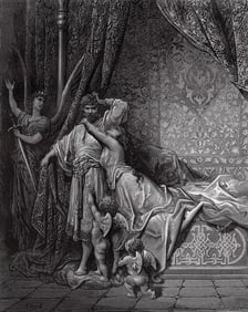 Gustave Dore 1800s Woodcut He Shouts for his Weapons Signed Framed