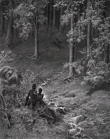 1800s Gustave DORE Woodcut Mandricardo & Doralice Framed SIGNED