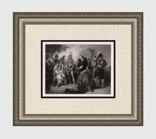 1800s Henry P. Briggs Engraving Spaniards & Peruvians Signed Framed