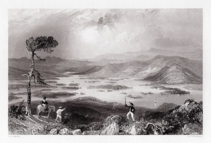 1800s William H. BARTLETT Engraving A Day on Squawm Lake Framed SIGNED