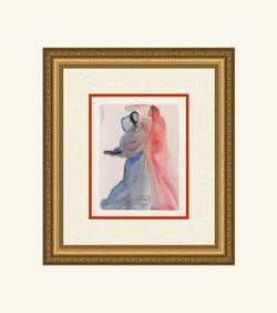 Salvador Dali 1960 Woodcut Beatrice Signed Framed