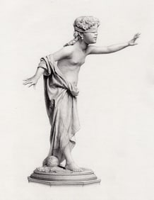 1879 Francesco Barzaghi Blind Man's Bluff Antique Engraving Framed