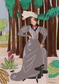 Vintage Ro Keezer Fashion Color Pochoir L'amazone Framed Signed