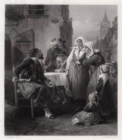 1800s Francis William TOPHAM Engraving Zouave's Story SIGNED