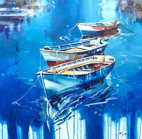 Huge Fran Martin Original Painting Out Boating II 47 x 47 Inches