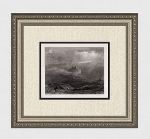 FRAMED 1800s DAVID COX Engraving View of Carreg Cennen Castle SIGNED