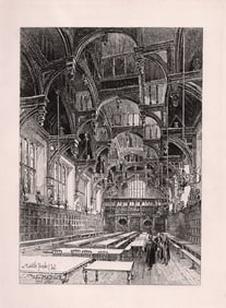 1892 Herbert Railton Middle Temple Hall etching signed
