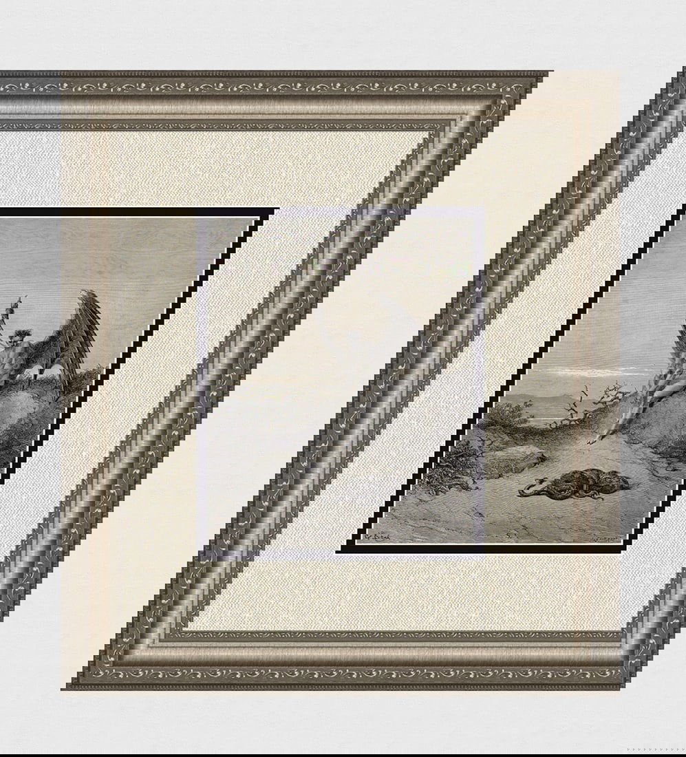 Gustave Dore Satan and the Serpent (Milton's Paradise Lost) c. 1880 Woodcut Signed: Gustave Dore (Paul Gustave Louis Christophe Dore) (French, 1832-1883). Satan observing the Serpent (Milton's Paradise Lost). Antique woodcut wove paper after the original by master wood engraver Jean