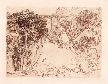 Joseph Mallord William Turner 1800s Etching The Stork & Aqueduct Framed