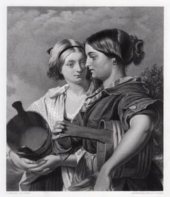 JOHN PHILLIP 1800s Antique Engraving "Scottie Lassies" Signed Framed
