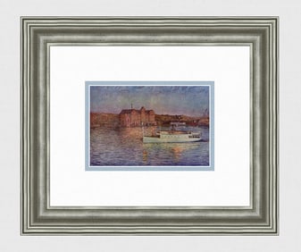 Prince Eugen Antique Color Print Reflections, The White Boat FRAMED