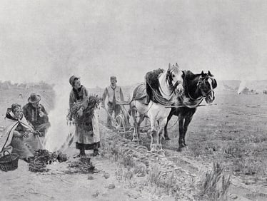 Auguste Moreau 1800s Antique Print Autumn, Plowing the Fields SIGNED Framed