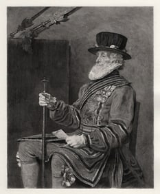 John Everett Millais 1800s Antique Print Yeoman of Guard Framed Signed COA