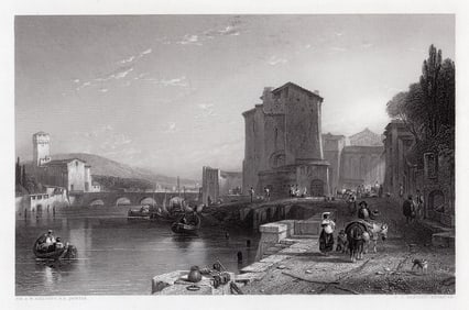 Sir Augustus Wall Callcott Entrance to Pisa from Leghorn 1850 engraving