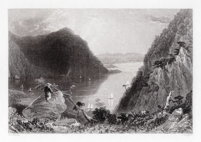 SIGNED 1800s William H. Bartlett Engraving NY Mountains of the Hudson FRAMED