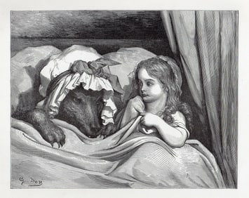 Gustave Dore Little Red Riding Hood II 1880 Woodcut Signed