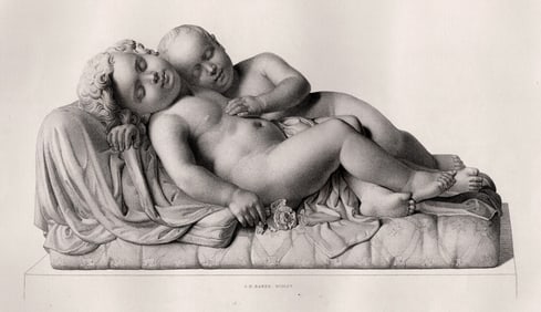 Guillaume Geefs 1800s Engraving The Sleeping Children FRAMED