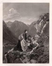 1800s Philipp von FOLTZ SIGNED Engraving MOUNTAIN PRAYERS Framed