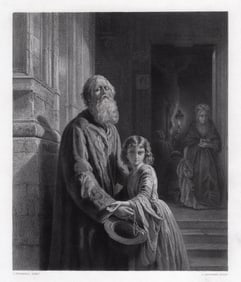 Joseph Lawrens DYCKMANS 1800s Engraving The Blind Beggar FRAMED Signed