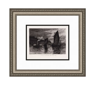 1879 David Law Whitby Harbour etching signed