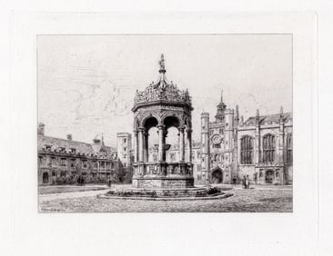 Alfred Louis Great Court of Trinity College 1880 etching