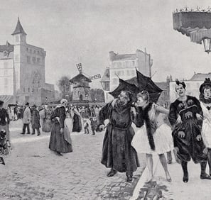 Norbert Goeneutte 1800s Antique Print Feast of Laundresses SIGNED Framed