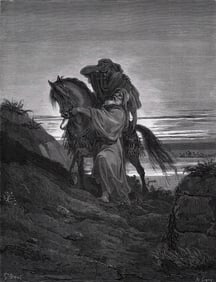 Religious 1800s GUSTAVE DORE SIGNED Woodcut THE GOOD SAMARITAN Framed