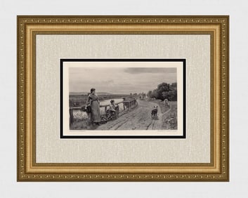 Ernest Albert WATERLOW SIGNED 1800s Engraving HOME AGAIN Framed