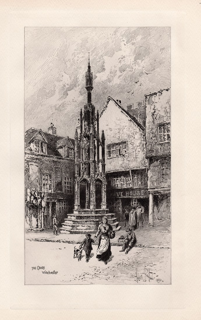 Herbert Railton The Cross, Winchester 1891 etching (1 of 2)